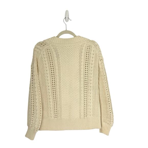 J.Crew Cable-Knit V-Neck Pullover Cream XS tennis prep Aran Sweater Scandi Chic - Picture 5 of 11